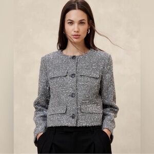 Banana Republic Tinsel Tweed Silver Blazer
